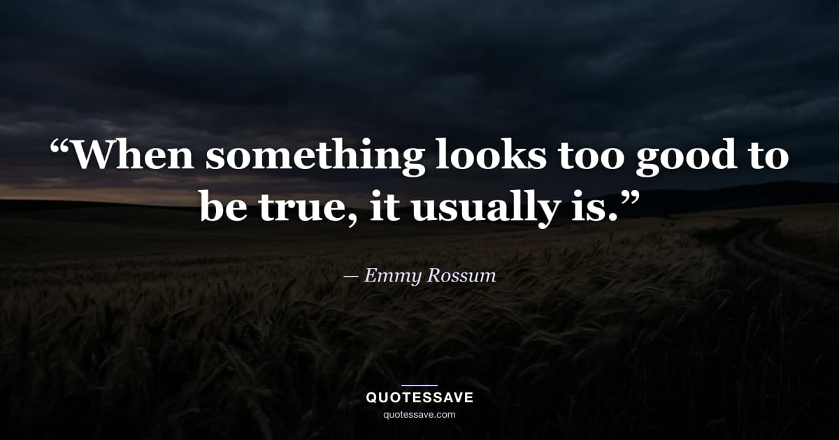 “When something looks too good to be true, it usually is.” — Emmy Rossum