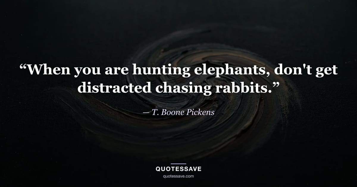 “When you are hunting elephants, don't get distracted chasing rabbits.” — T. Boone Pickens