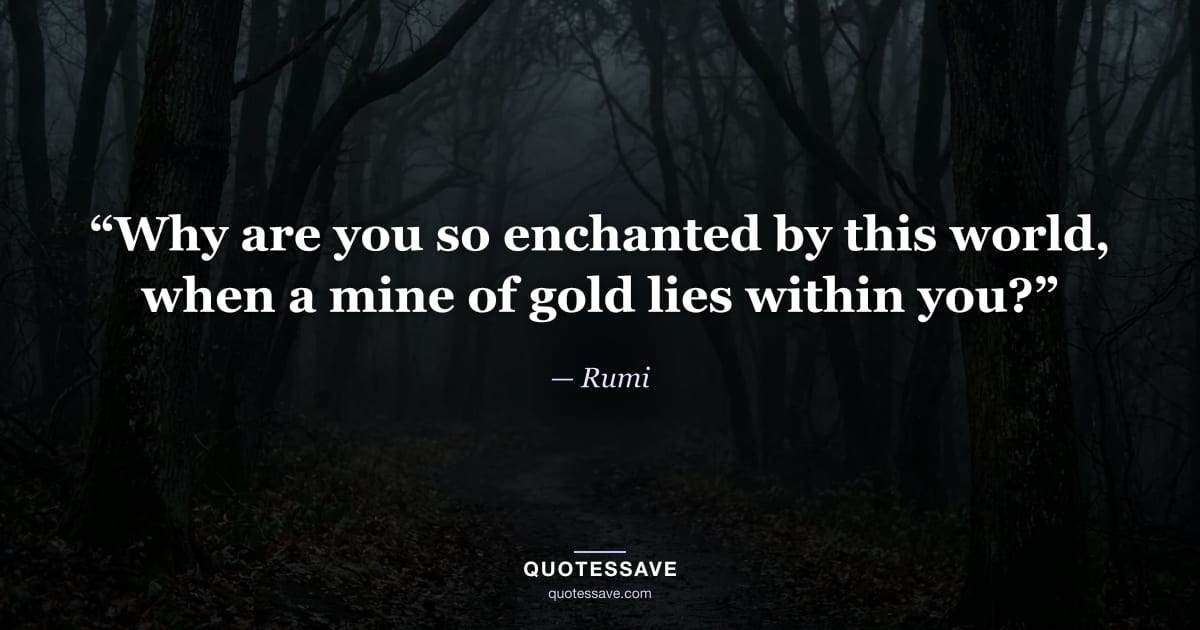 “Why are you so enchanted by this world, when a mine of gold lies within you?” — Rumi
