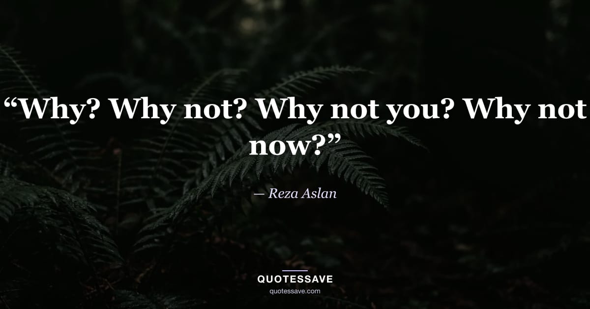 “Why? Why not? Why not you? Why not now?” — Reza Aslan