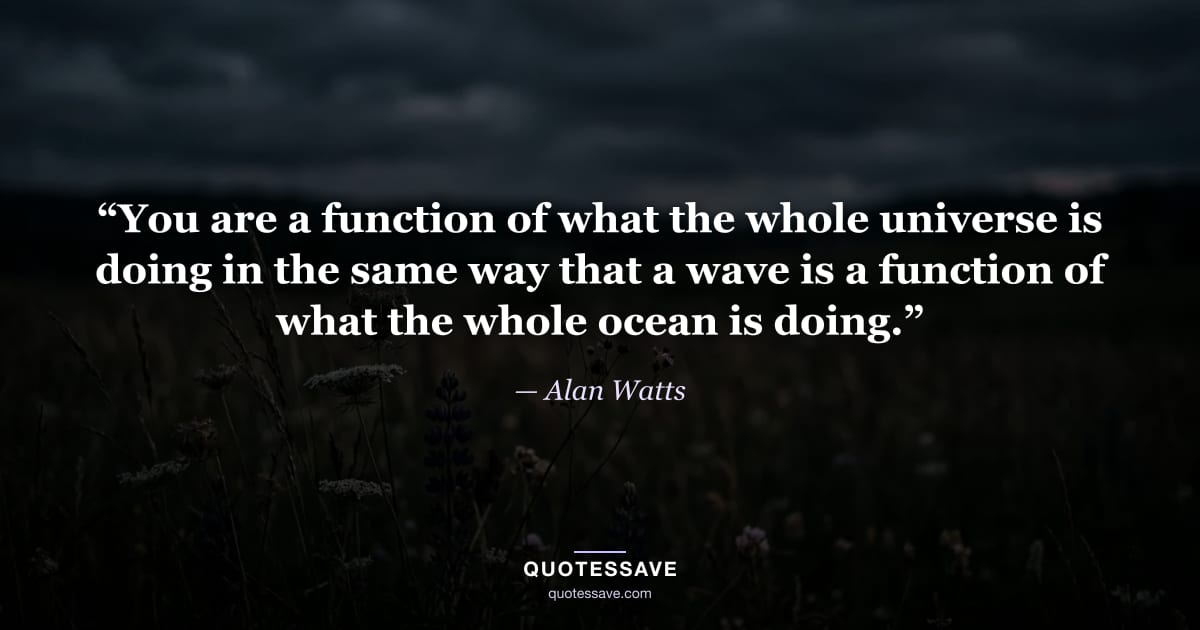 “You are a function of what the whole universe is doing in the same way that a wave is a function of what the whole ocean is doing.” — Alan Watts