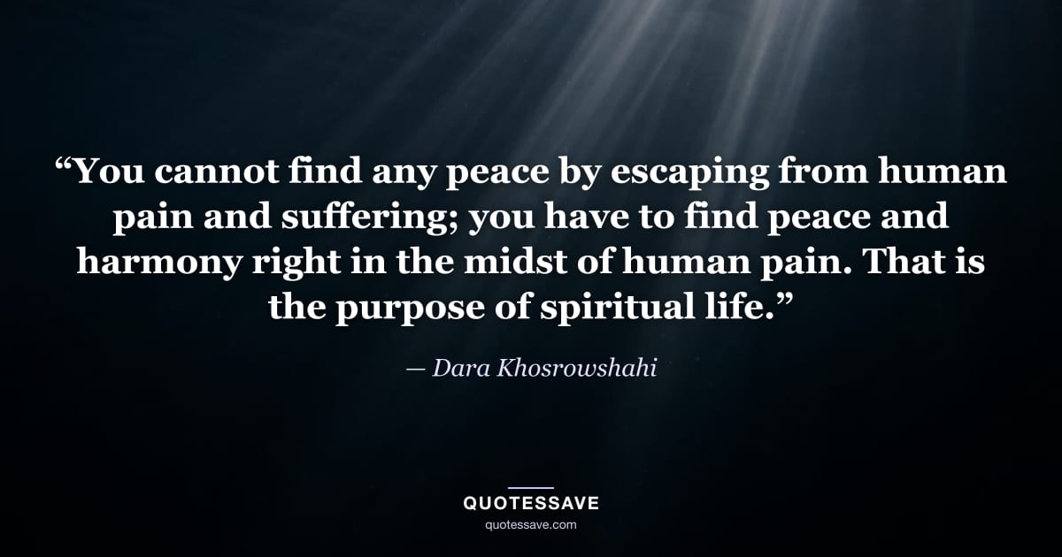 “You cannot find any peace by escaping from human pain and suffering; you have to find peace and harmony right in the midst of human pain. That is the purpose of spiritual life.” — Dara Khosrowshahi
