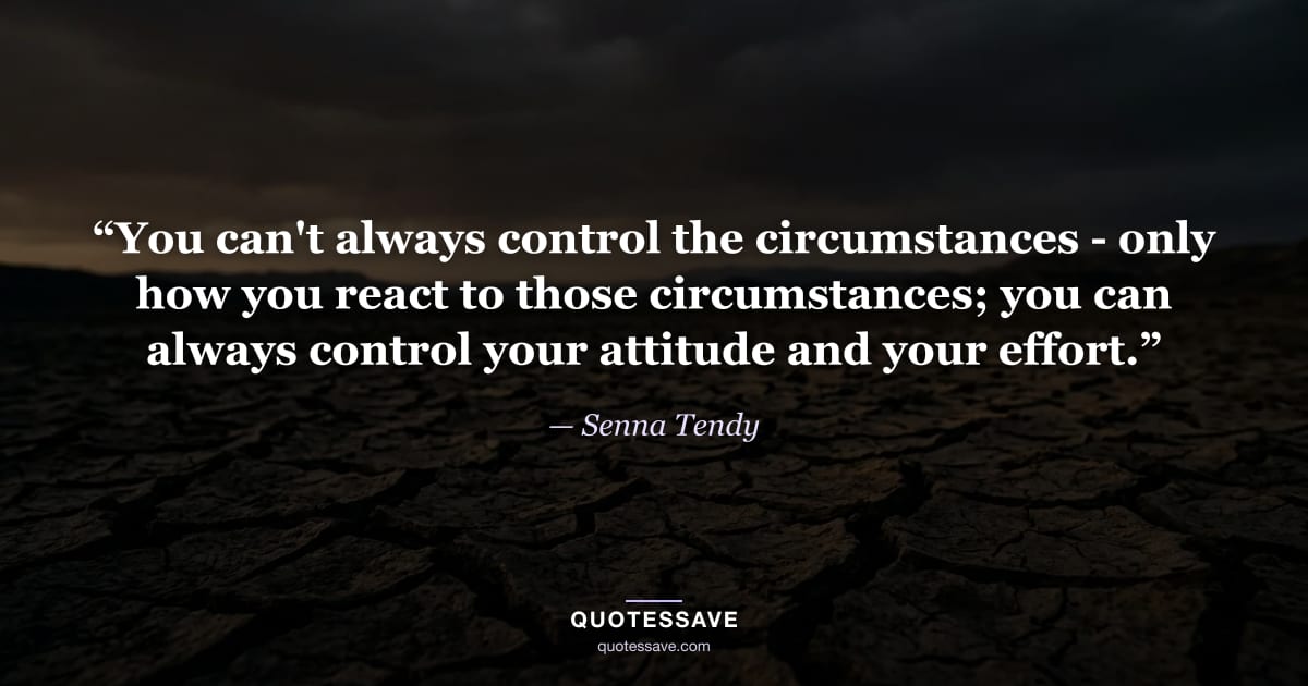“You can't always control the circumstances - only how you react to those circumstances; you can always control your attitude and your effort.” — Senna Tendy