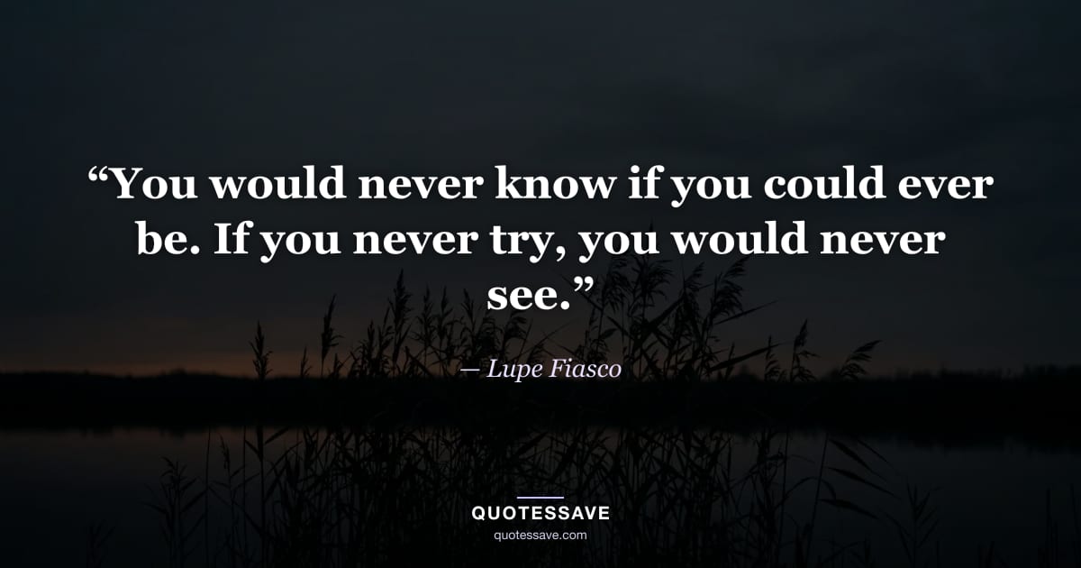 “You would never know if you could ever be. If you never try, you would never see.” — Lupe Fiasco