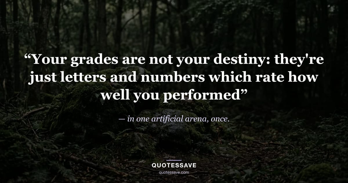 “Your grades are not your destiny: they're just letters and numbers which rate how well you performed” — in one artificial arena, once.