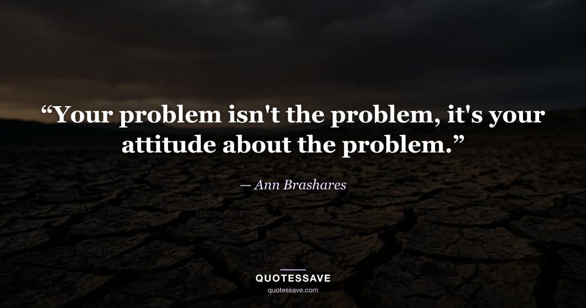 “Your problem isn't the problem, it's your attitude about the problem.” — Ann Brashares